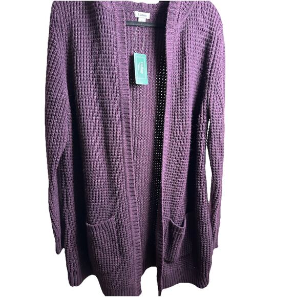 L.L. Bean Sweaters - LL Bean Open Front Hooded Cardigan Sweater Purple Pockets Size Large NWT